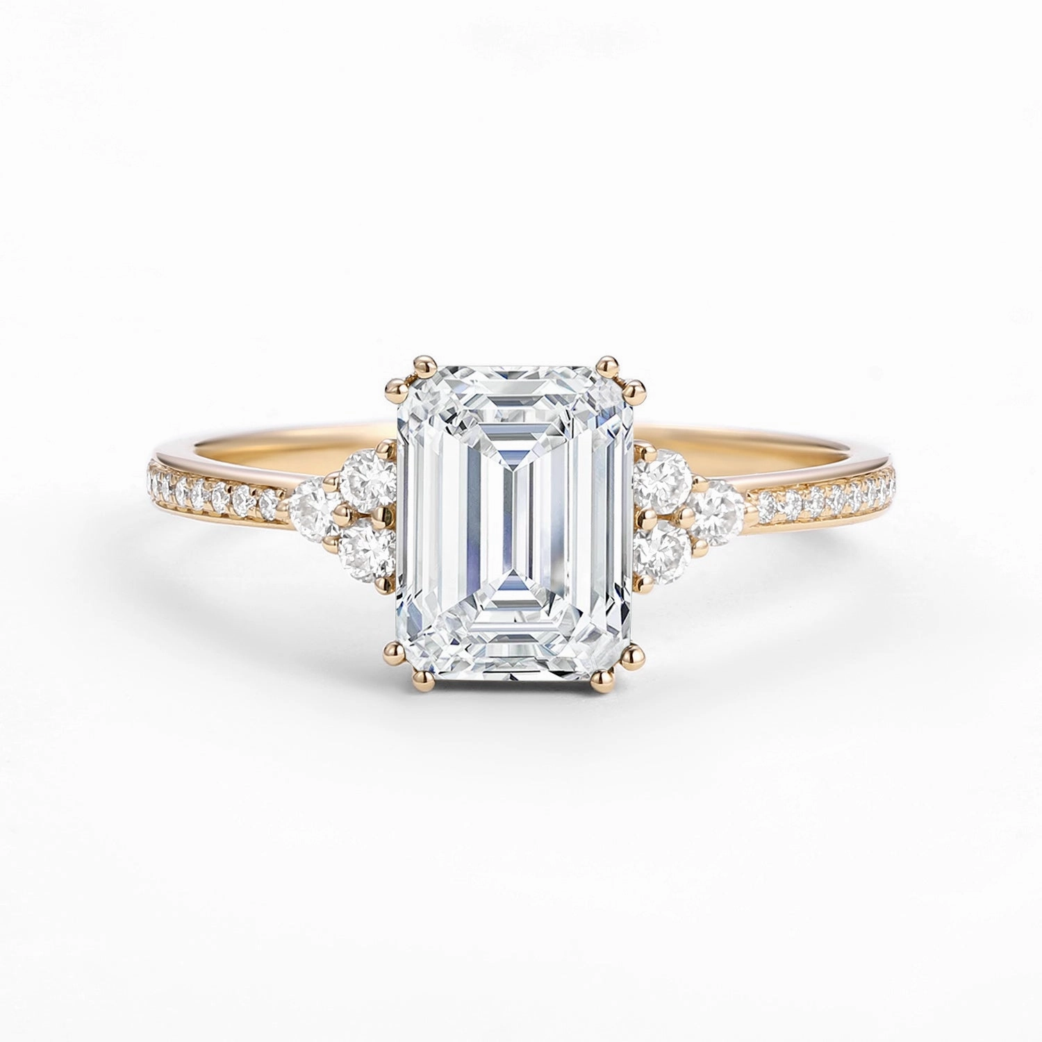 Classic Emerald Cut Moissanite Cluster Engagement Ring City Stroll