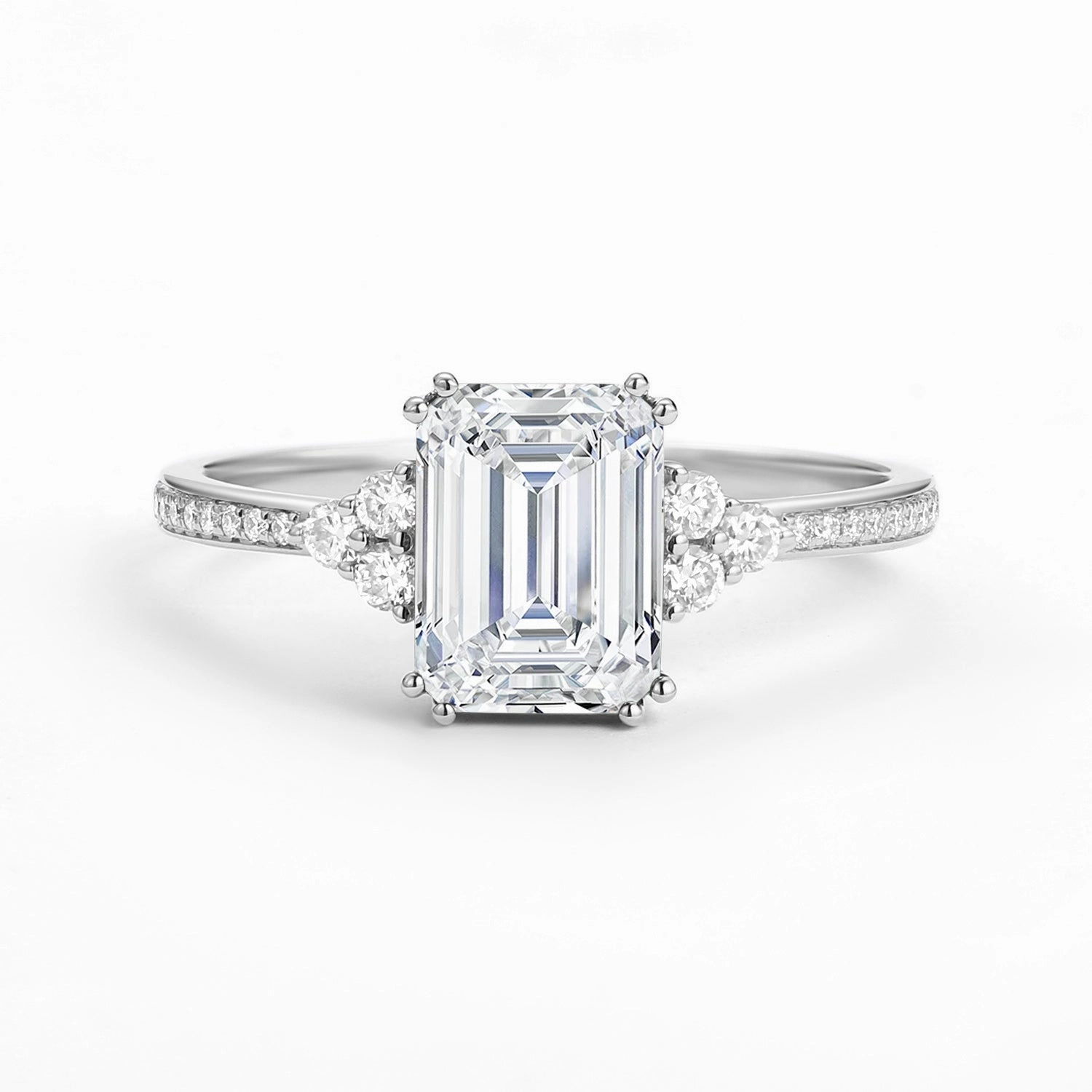 Classic Emerald Cut Moissanite Cluster Engagement Ring Seasonal Pick