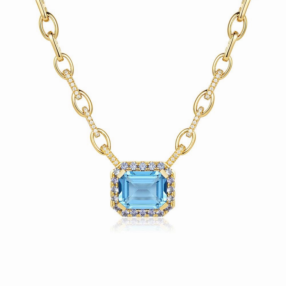 Shimmering Craft "Aqua Earth Conservation Champion" Aquamarine and Sapphire Necklace