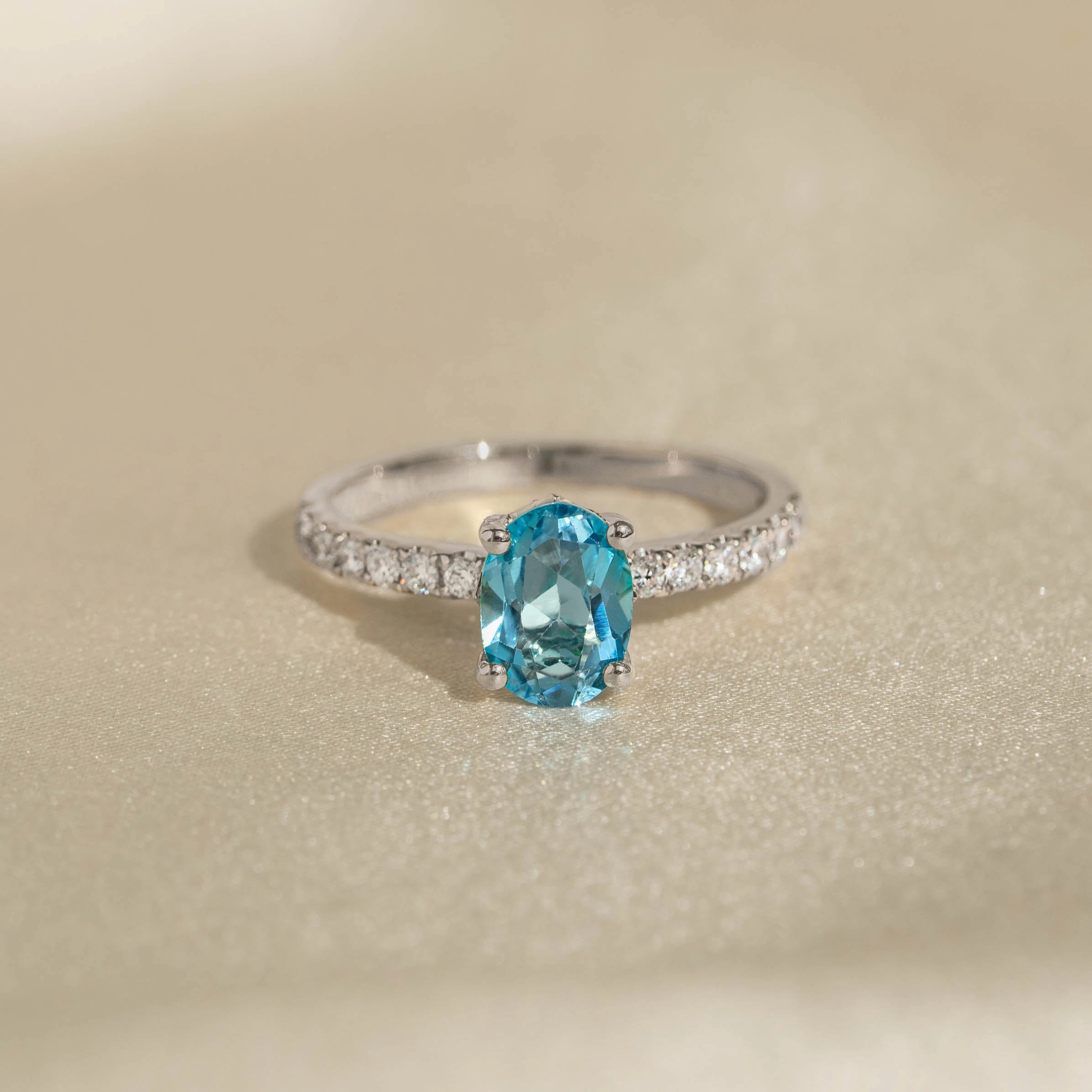 Oval Swiss Blue Topaz and Diamond Ring White Gold - Minette Daily Gift