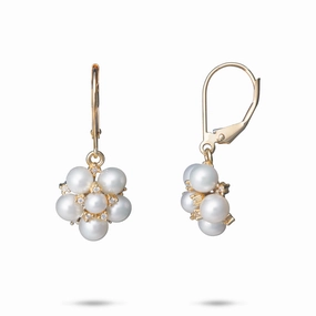 Tiny Bubbles Freshwater White Pearl Earrings in Gold with Diamonds Refined Touch Ethereal Accent