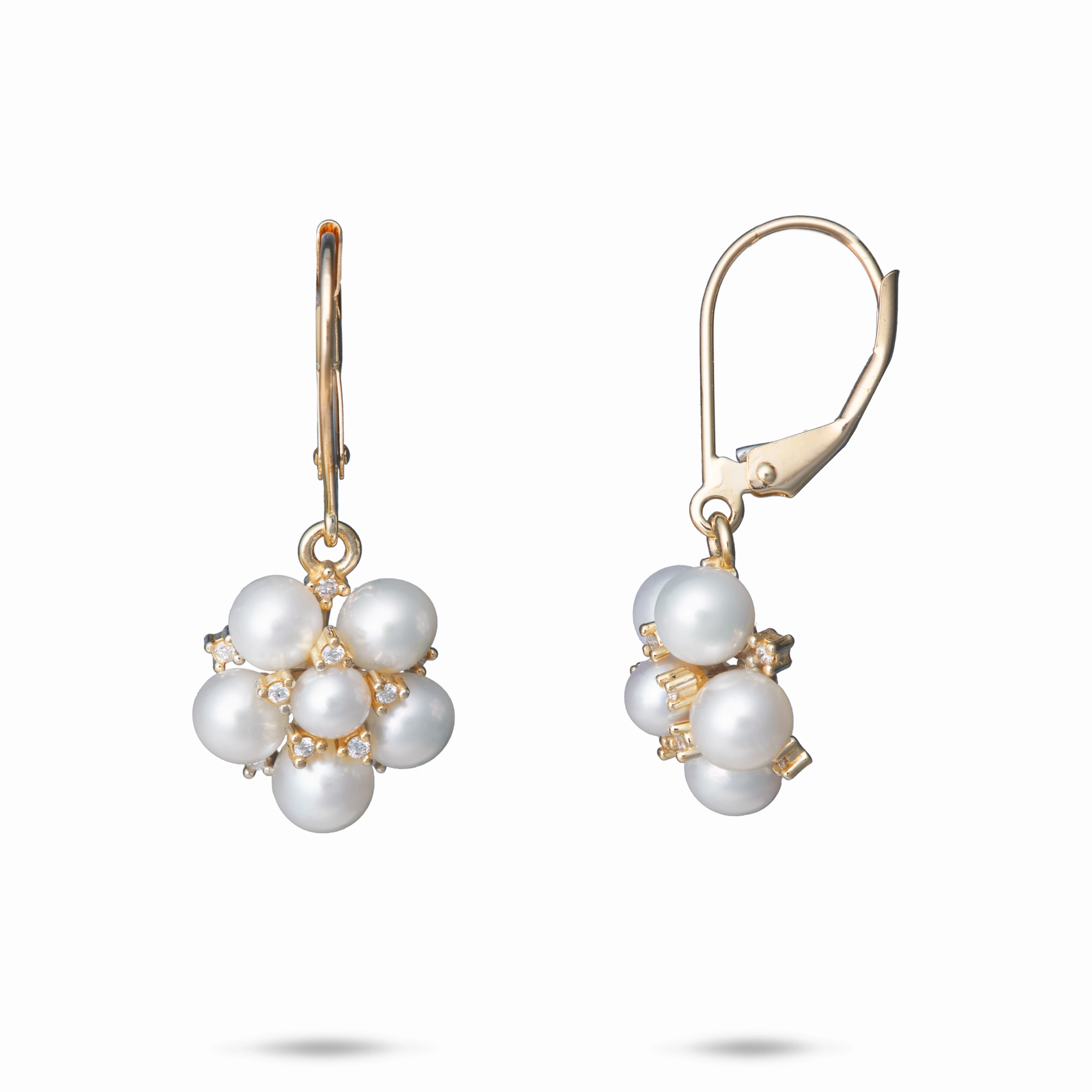 Tiny Bubbles Freshwater White Pearl Earrings in Gold with Diamonds Refined Touch Ethereal Accent