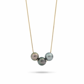 16-18" Adjustable Tahitian Black Pearl Necklace in Gold - 10-11mm Iconic design