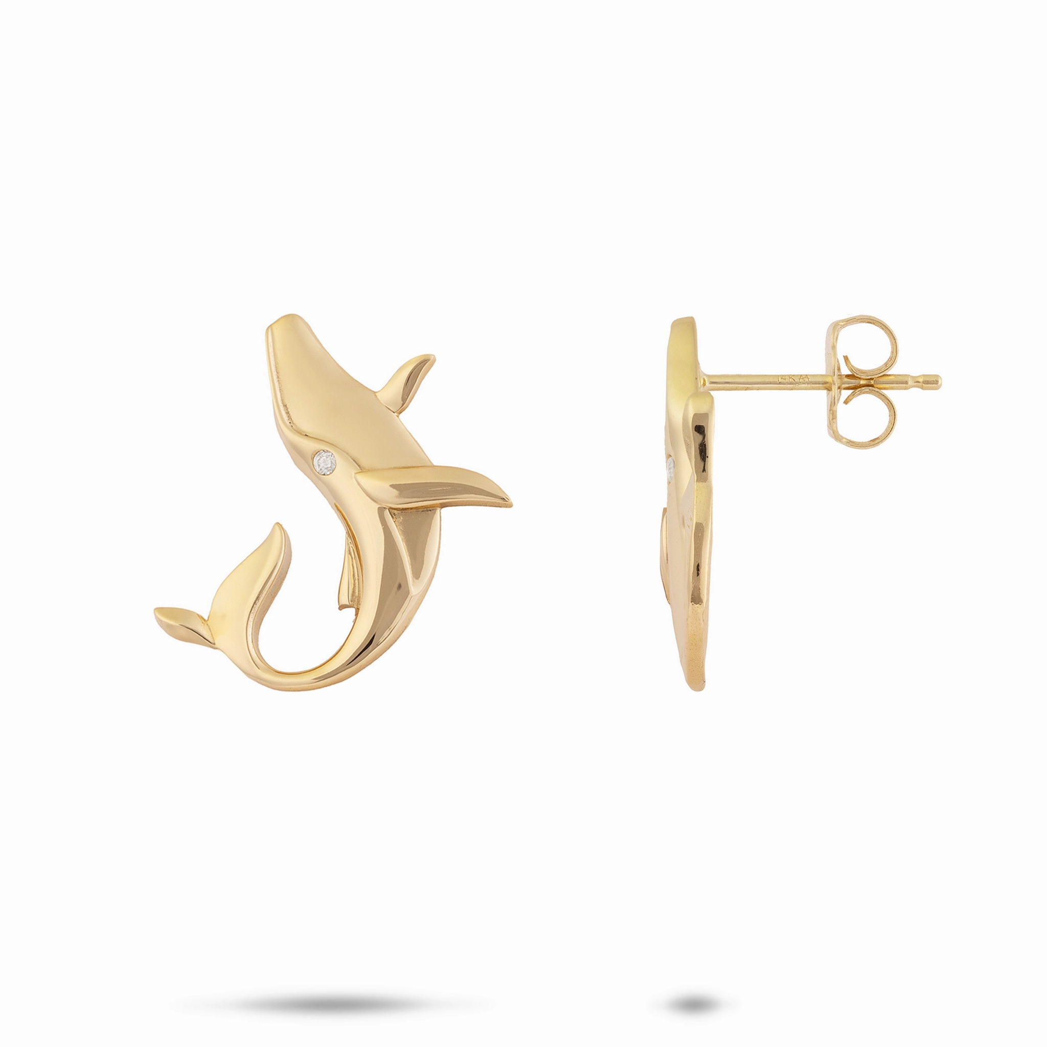 Ocean Dance Humpback Whale Earrings in Gold with Diamonds - 19mm Timeless Accessory Runway Inspired