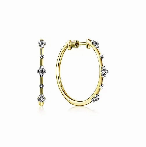 14K Yellow Gold .14cttw Diamond Cluster Hoop Earrings Artistic Piece