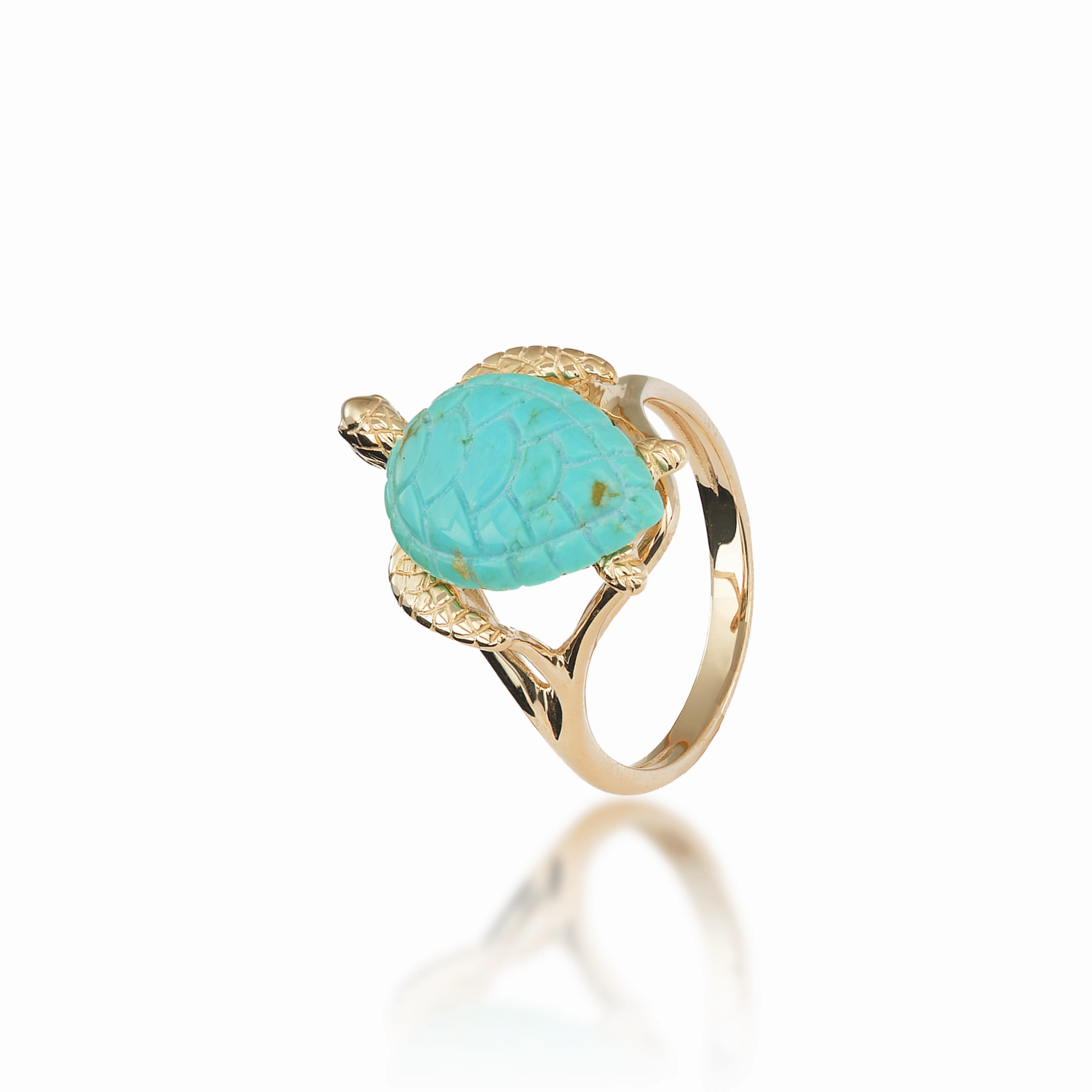 Soft Glow Up Sparkling Jewelry Design Honu Turquoise Ring in Gold - 18mm
