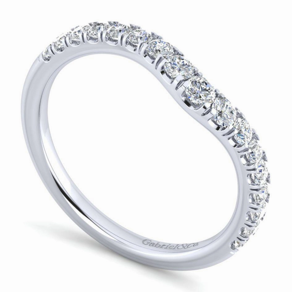 High-End Symbol Brilliant Piece Curved Pave Diamond Wedding Band 14K White Gold 372B