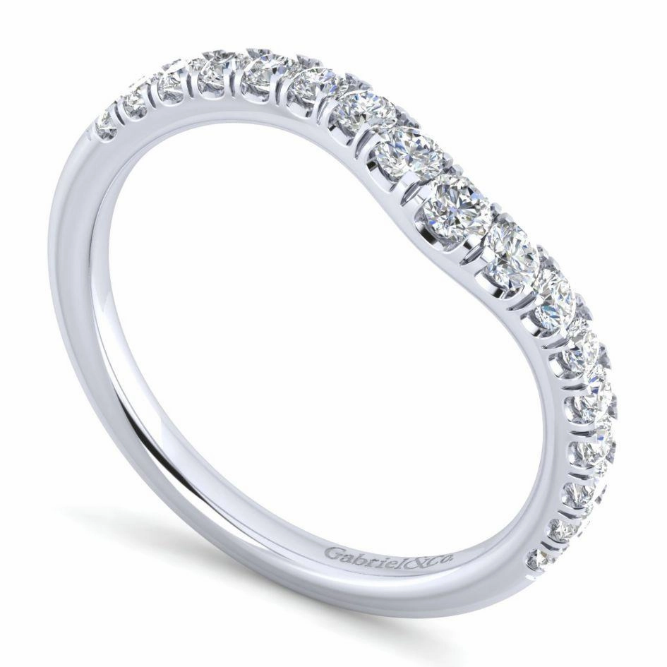 Curved Pave Diamond Wedding Band 14K White Gold 372B Flexible Design