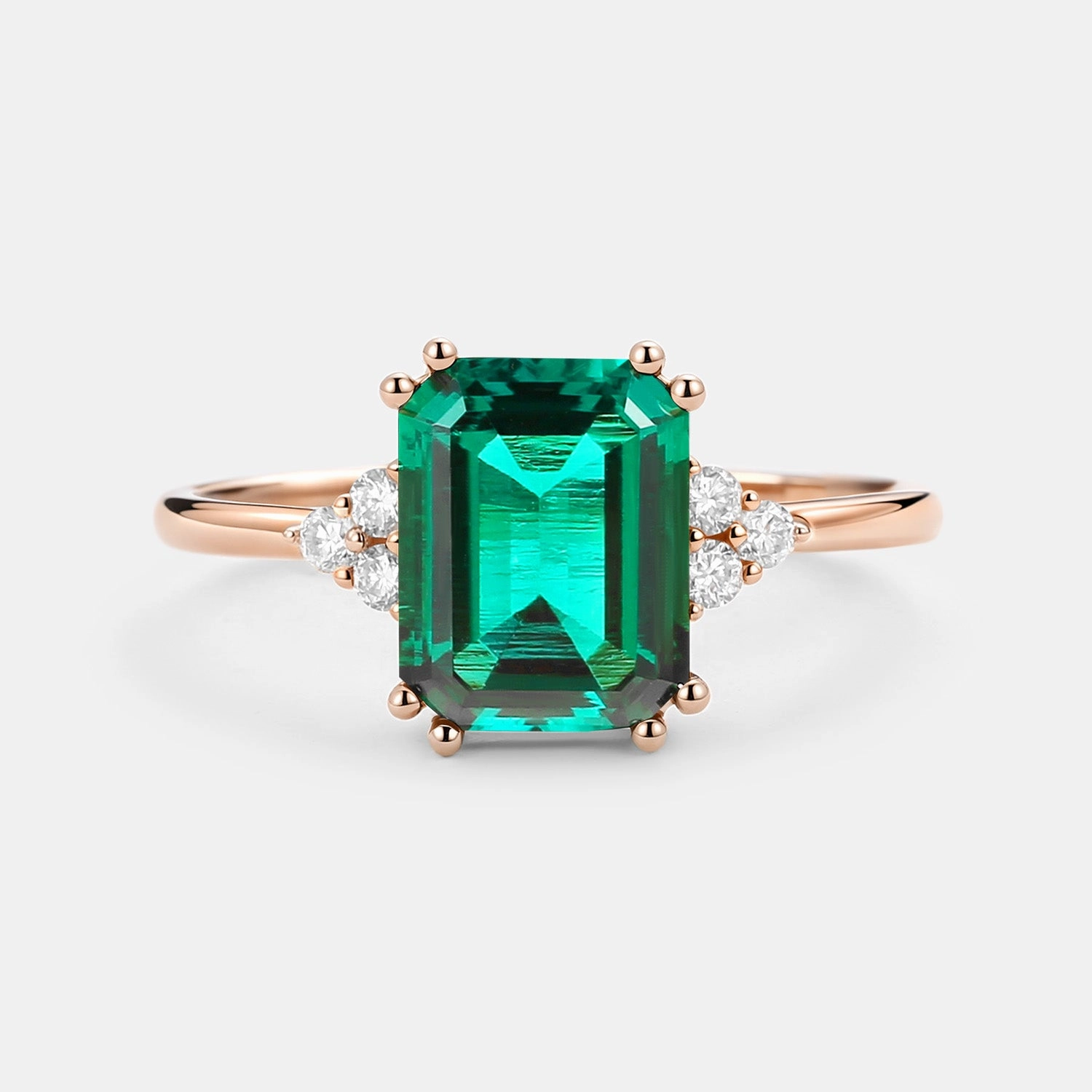 Emerald Cut Emerald & Moissanite Yellow Gold Ring Polished Accent Exquisite Stones