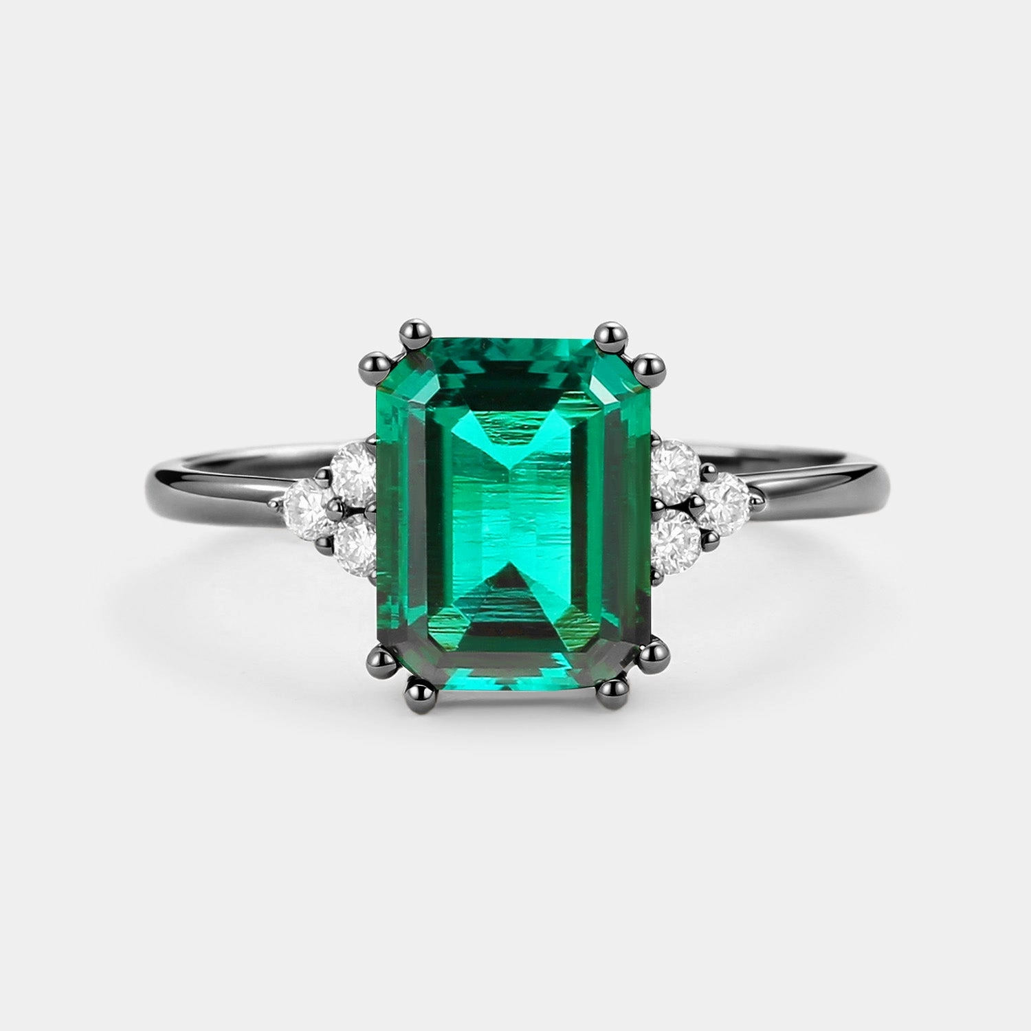 Vibrant Jewelry Craftwork Color Match Emerald Cut Emerald & Moissanite Yellow Gold Ring