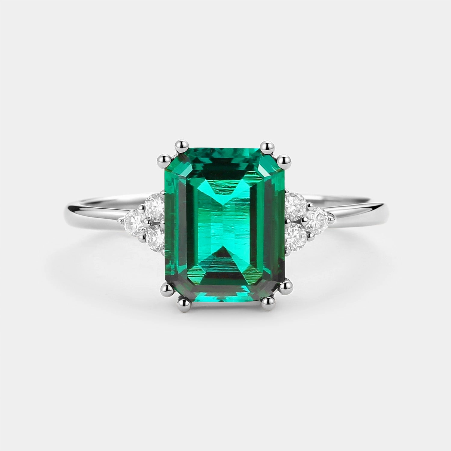 Emerald Cut Emerald & Moissanite Yellow Gold Ring Boho Mood Luxe Mood