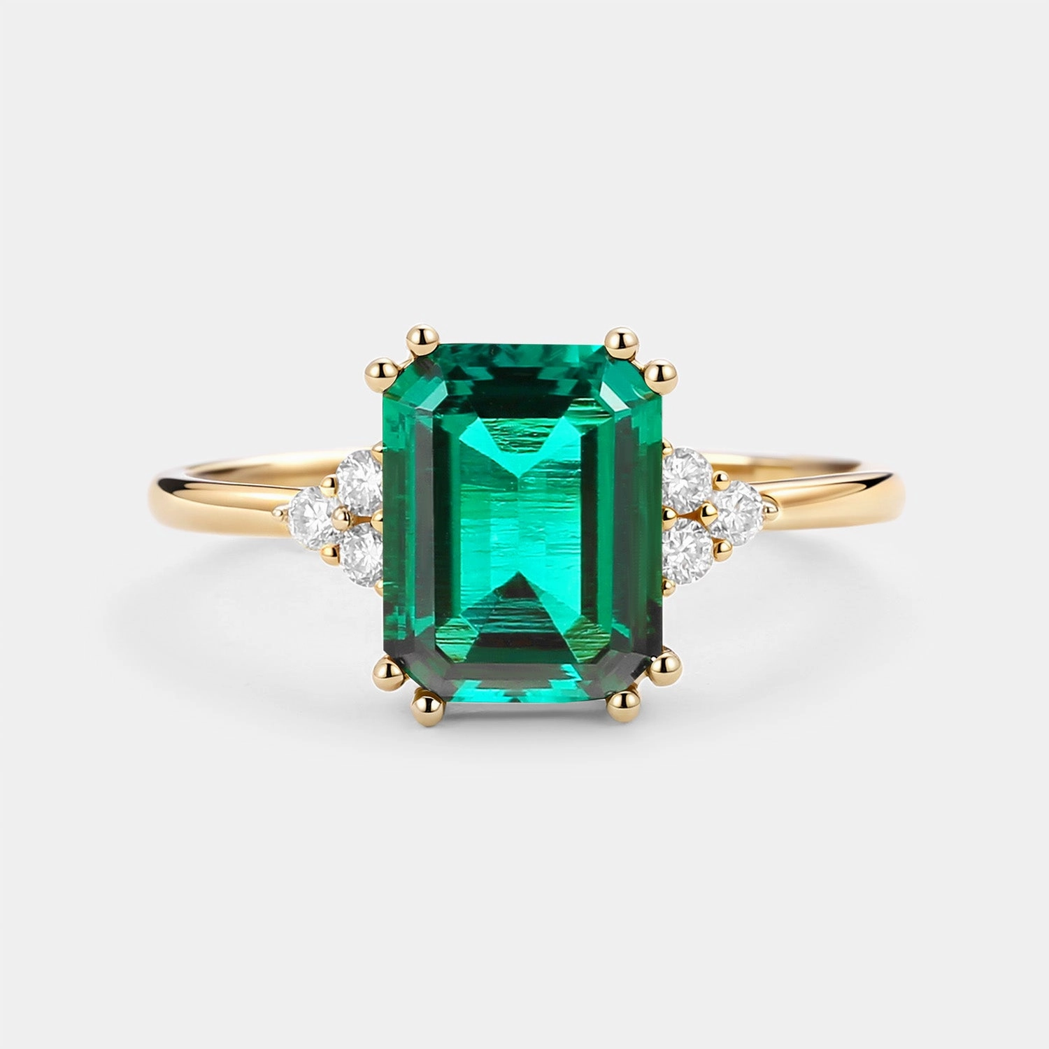 Emerald Cut Emerald & Moissanite Yellow Gold Ring Fresh Touch Luxury Line