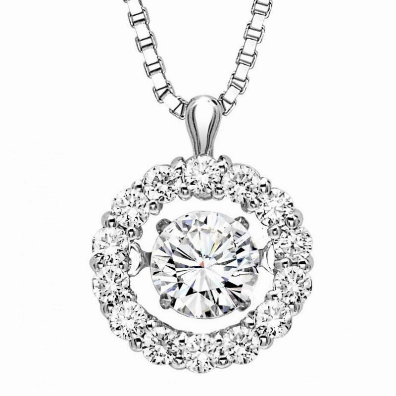 Chic Ensemble Elegant Gem Rhythm of Love Classic Diamond Halo Necklace 1/2Cttw 14K