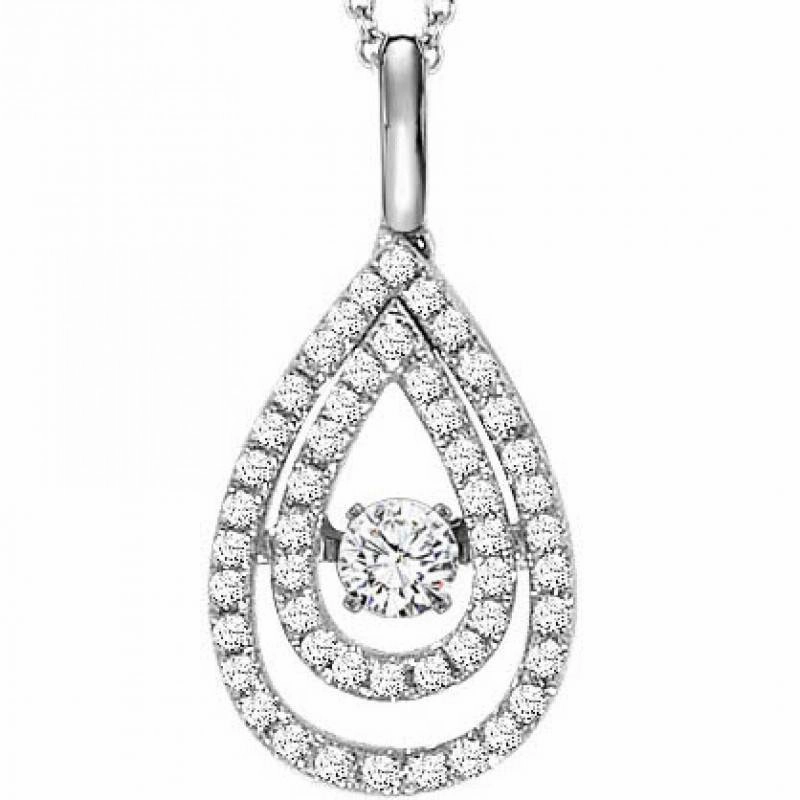 Formal Wear Rhythm of Love Pear Double Halo Diamond Necklace 14K