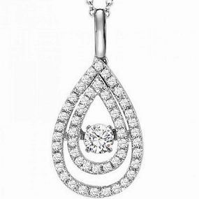 Formal Wear Rhythm of Love Pear Double Halo Diamond Necklace 14K
