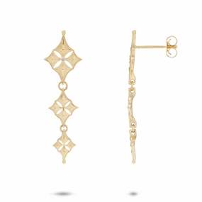 Sophisticated Accent Vivid Accent Hawaiian Quilted Star Earrings in Gold with Diamonds - 34mm