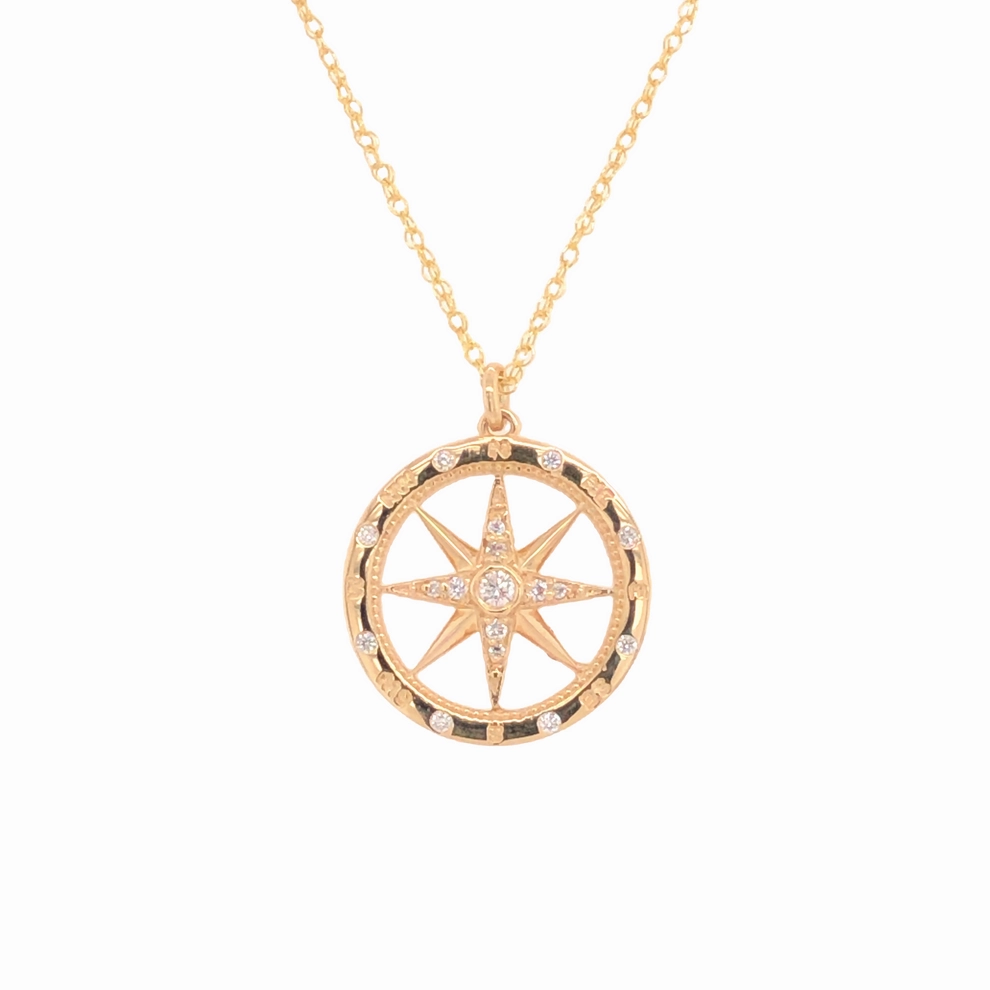 Daily Match David Connolly | Medium Windrose Style Round Diamond Compass Pendant