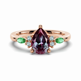 Shimmering Highlight 1.5 CT. Pear Shaped Alexandrite Engagement Ring With Emerald Accents