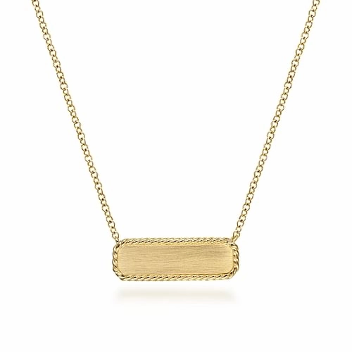 14K Yellow Gold Rectangular ID Pendant Necklace with Twisted Rope Frame Soft Shadow