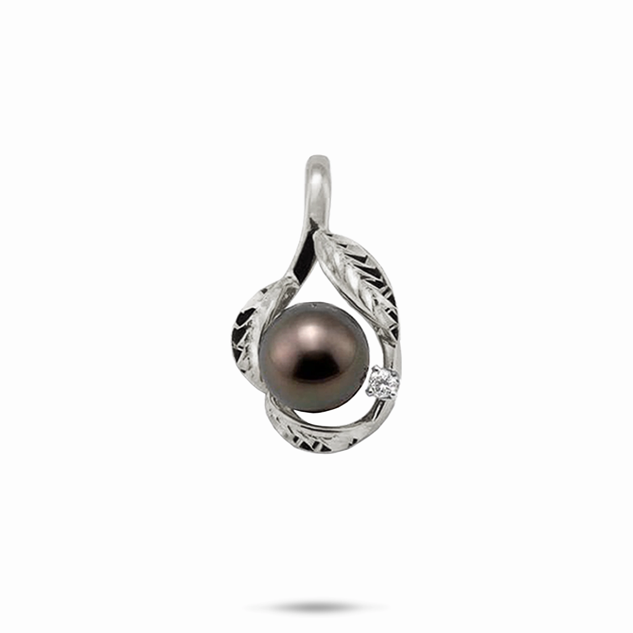 Maile Tahitian Black Pearl Pendant in White Gold with Diamond - 9-10mm Modern Accessory Luxury Choice