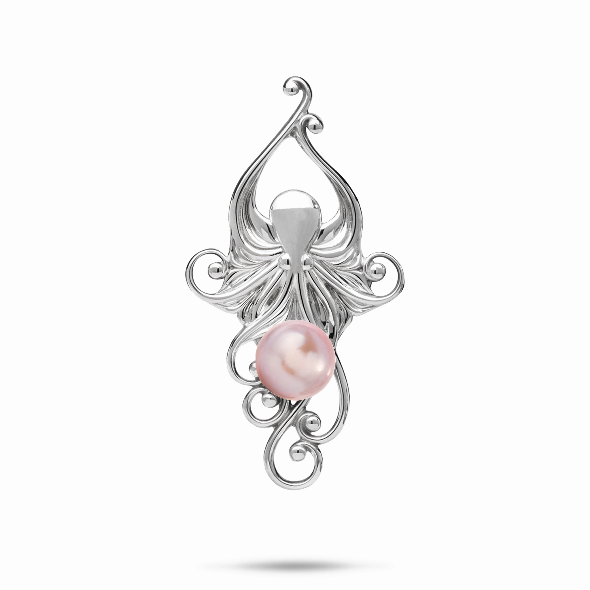 Polished Flow Pick A Pearl Living Heirloom Octopus Pendant in Sterling Silver - 36mm