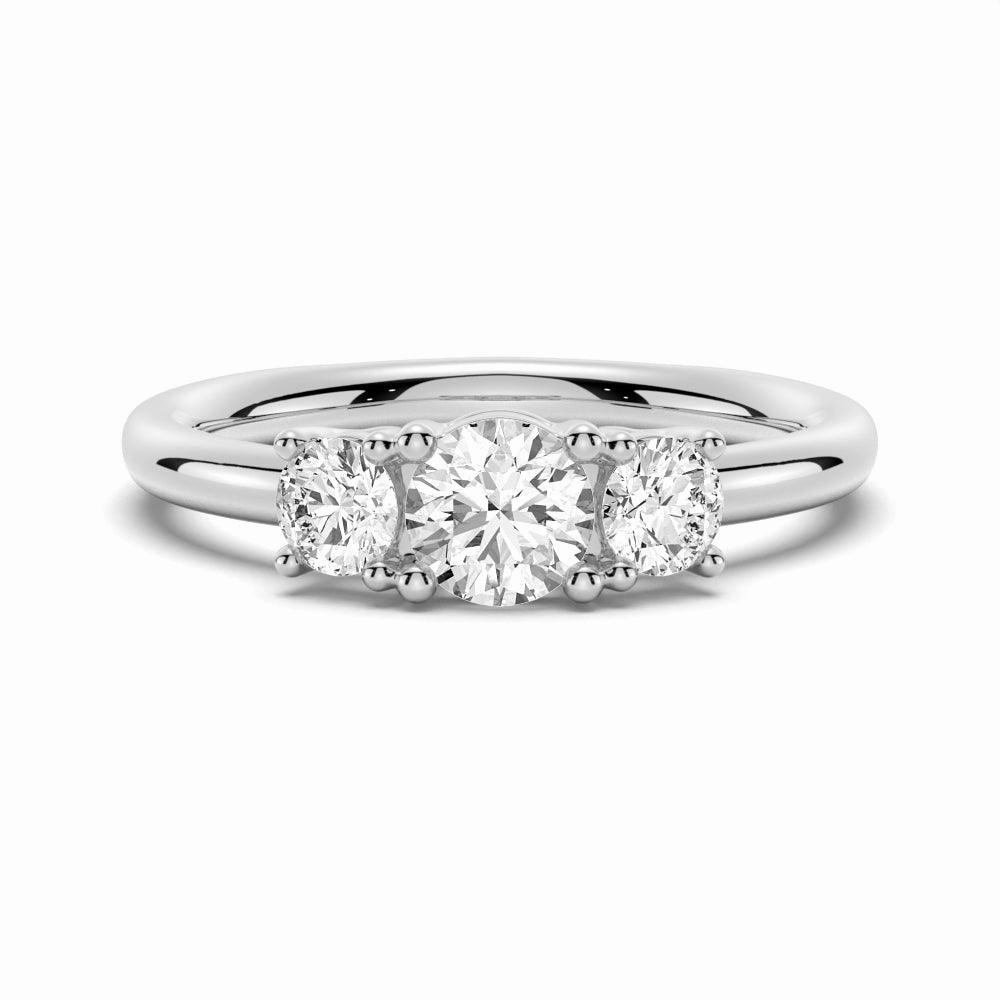 Minimal Radiance Travel Ready Round 3 Stone Shared Prong Moissanite Anniversary Band