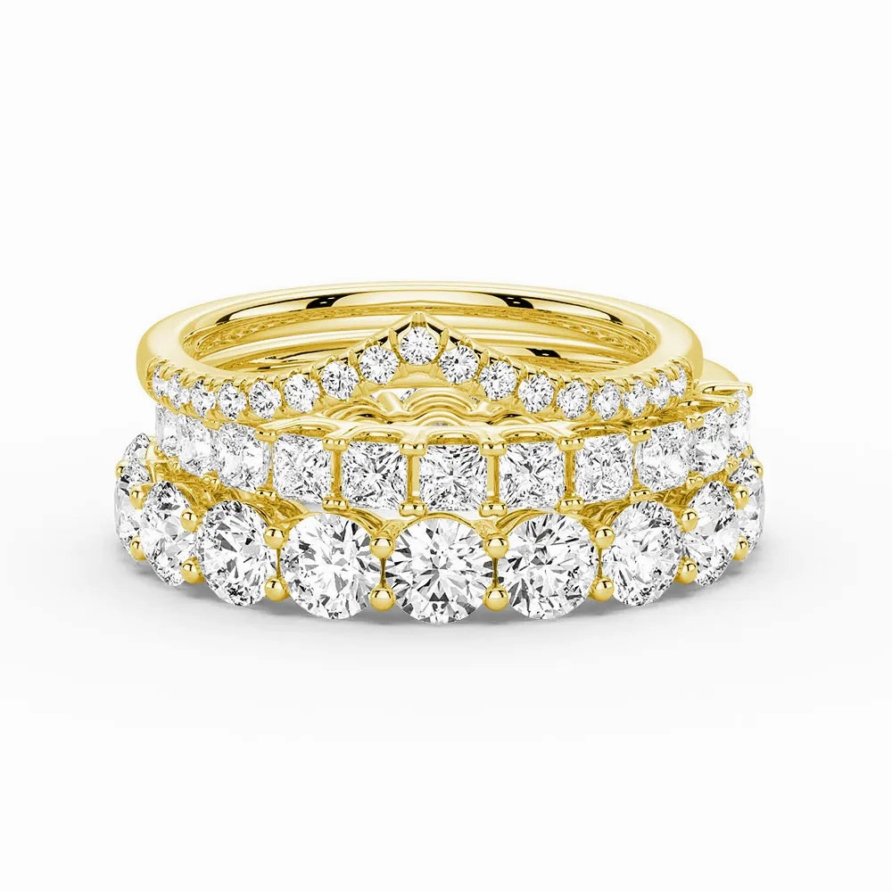 Round And Princess Moissanite Eternity Bands with Curved V Wedding Stacking Rings Signature Accent Vibrant Touch Pieces