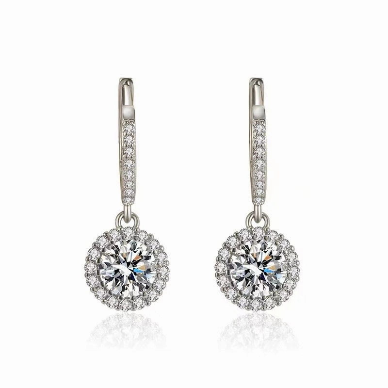 Round Brilliant Diamond Halo Hoop Earrings | S925 | Moissanite Natural Touch Office Ready