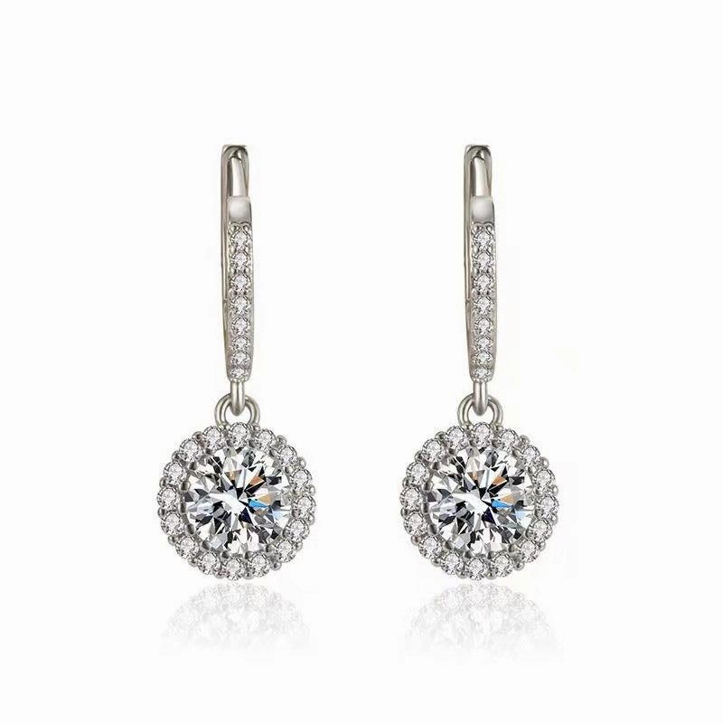 Round Brilliant Diamond Halo Hoop Earrings | S925 | Moissanite Close Focus Sparkling Edge