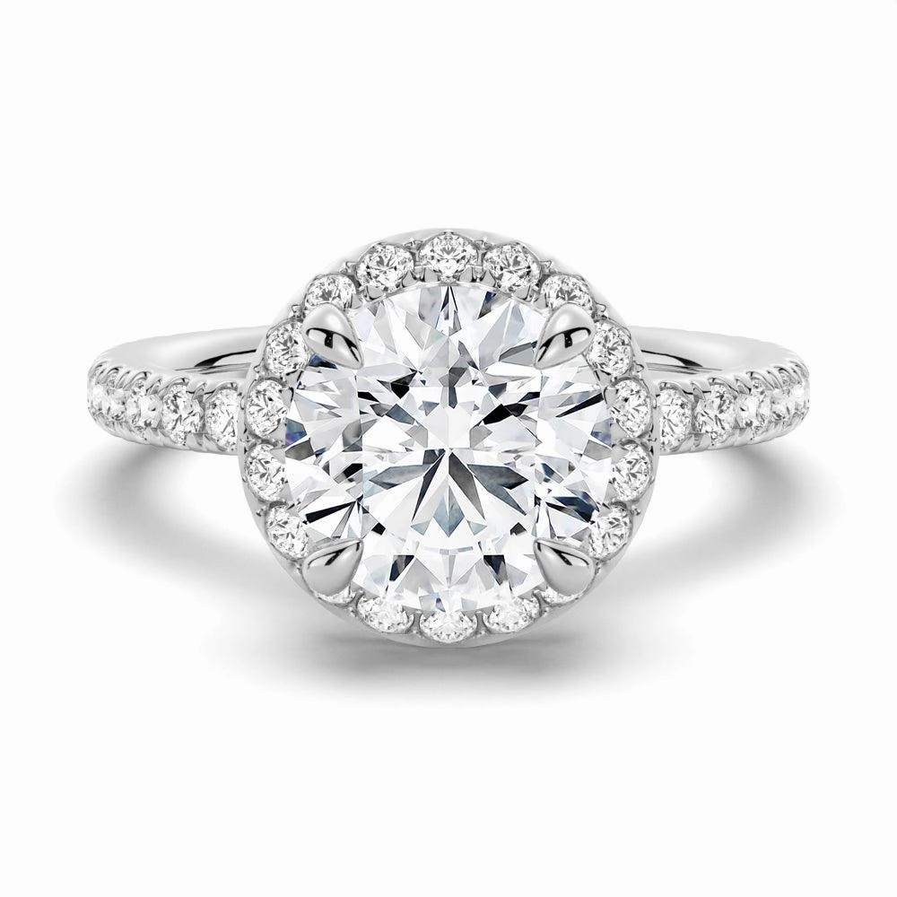 Round Brilliant Micropav?? Halo Moissanite Engagement Ring Precious Glow Bold Design