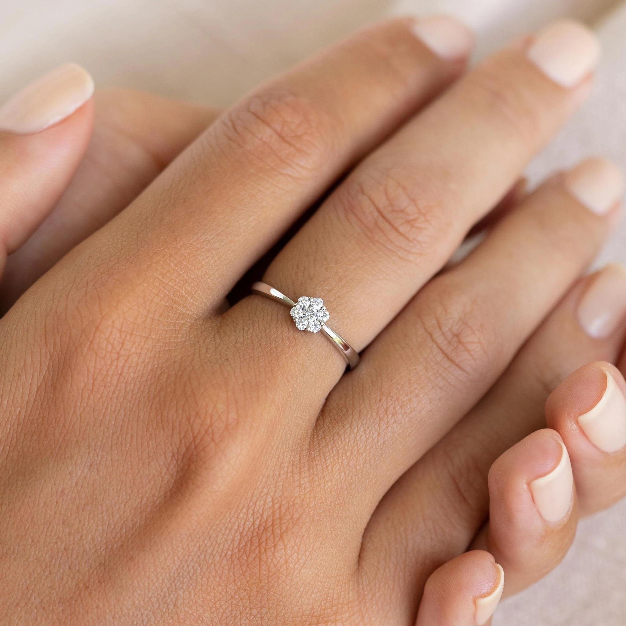 Round Cluster Diamond Ring White Gold - Talia Work Ready Chic Flair