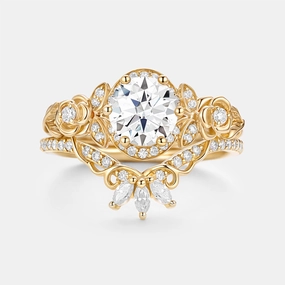 Round Cut Moissanite Flower Cluster Engagement Ring Set 2pcs Sophisticated Jewelry Pieces