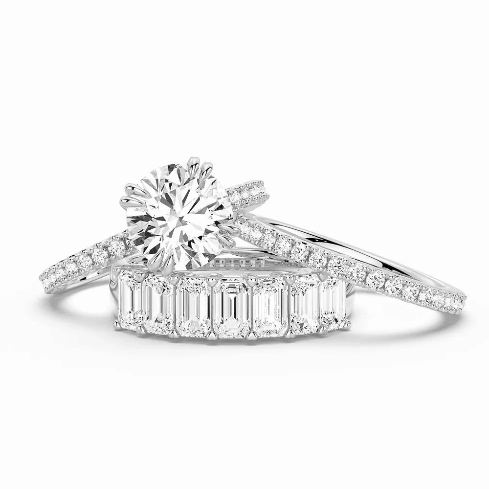 Chic Gifts Round Cut Moissanite Ring Set with Matching Stacking Band