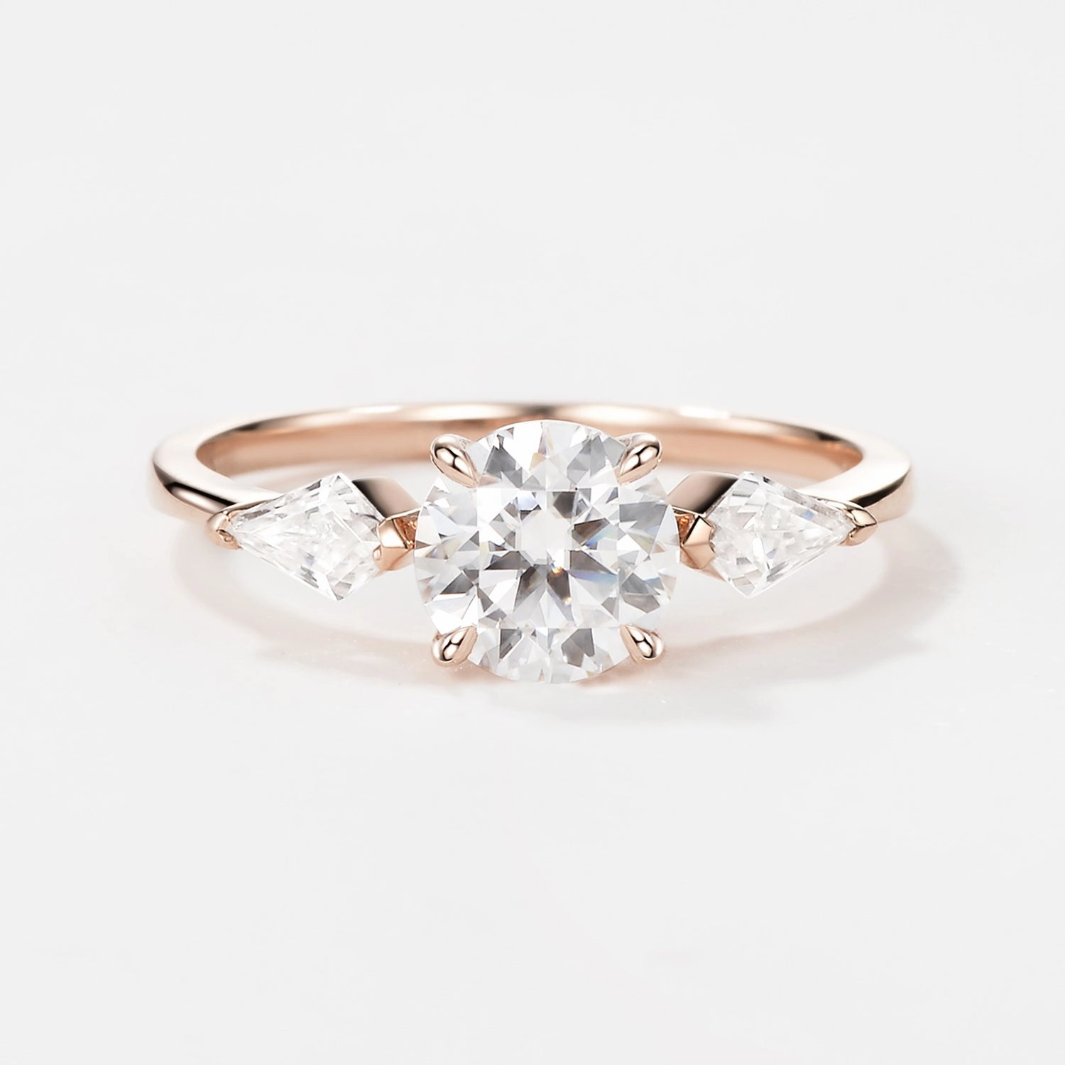 Quiet Glow Finest Highlight Round Cut Moissanite Rose Gold Engagement Ring