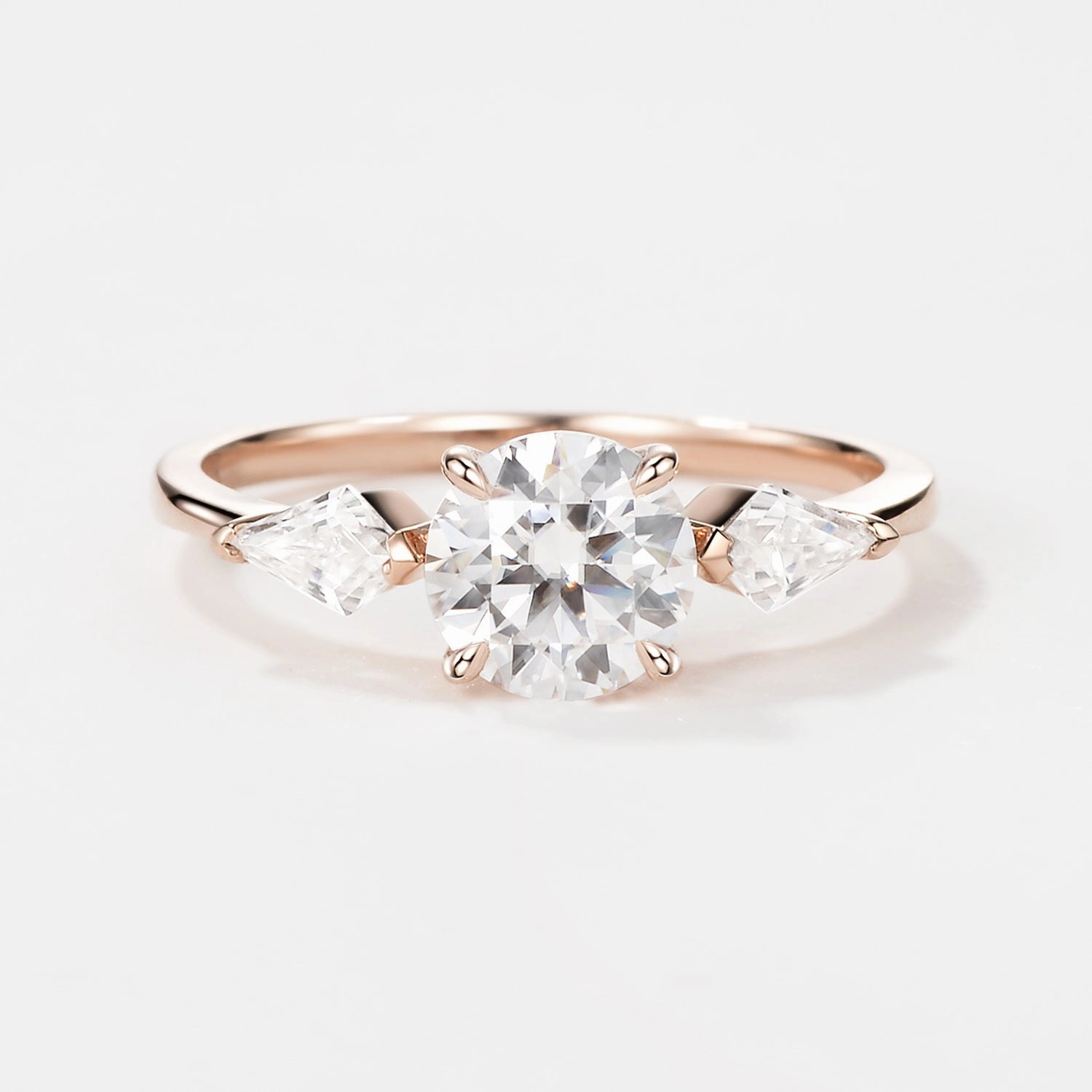 Creative Feature Fashion Statement Round Cut Moissanite Rose Gold Engagement Ring