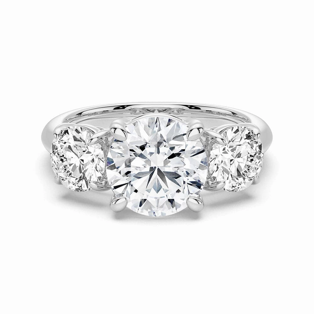 Trendy Feel Round Cut Three Stone Moissanite Engagement Ring