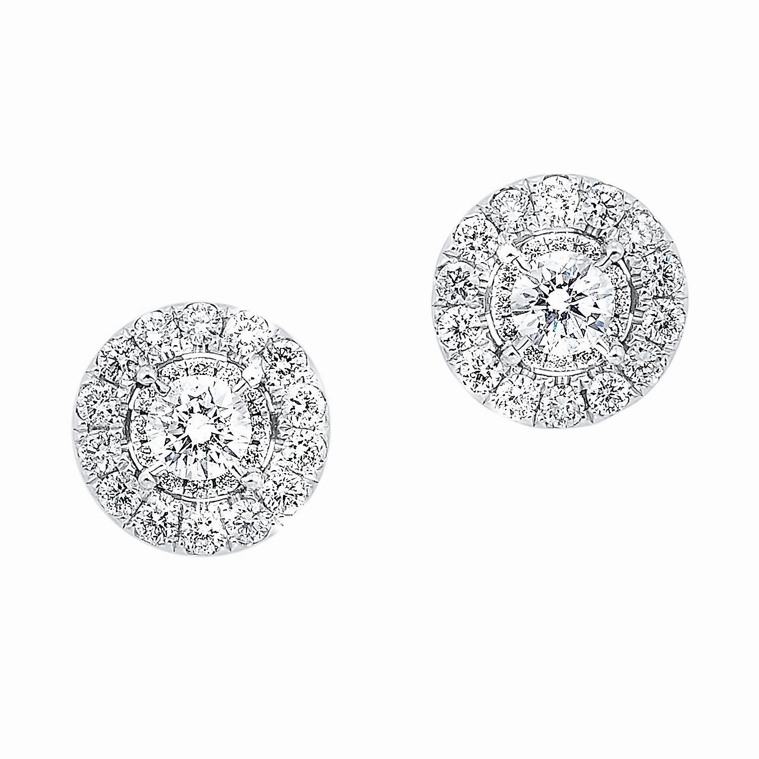 Glittering Design Round Diamond Cluster Stud Earrings 1/2 Cttw 14K White Gold