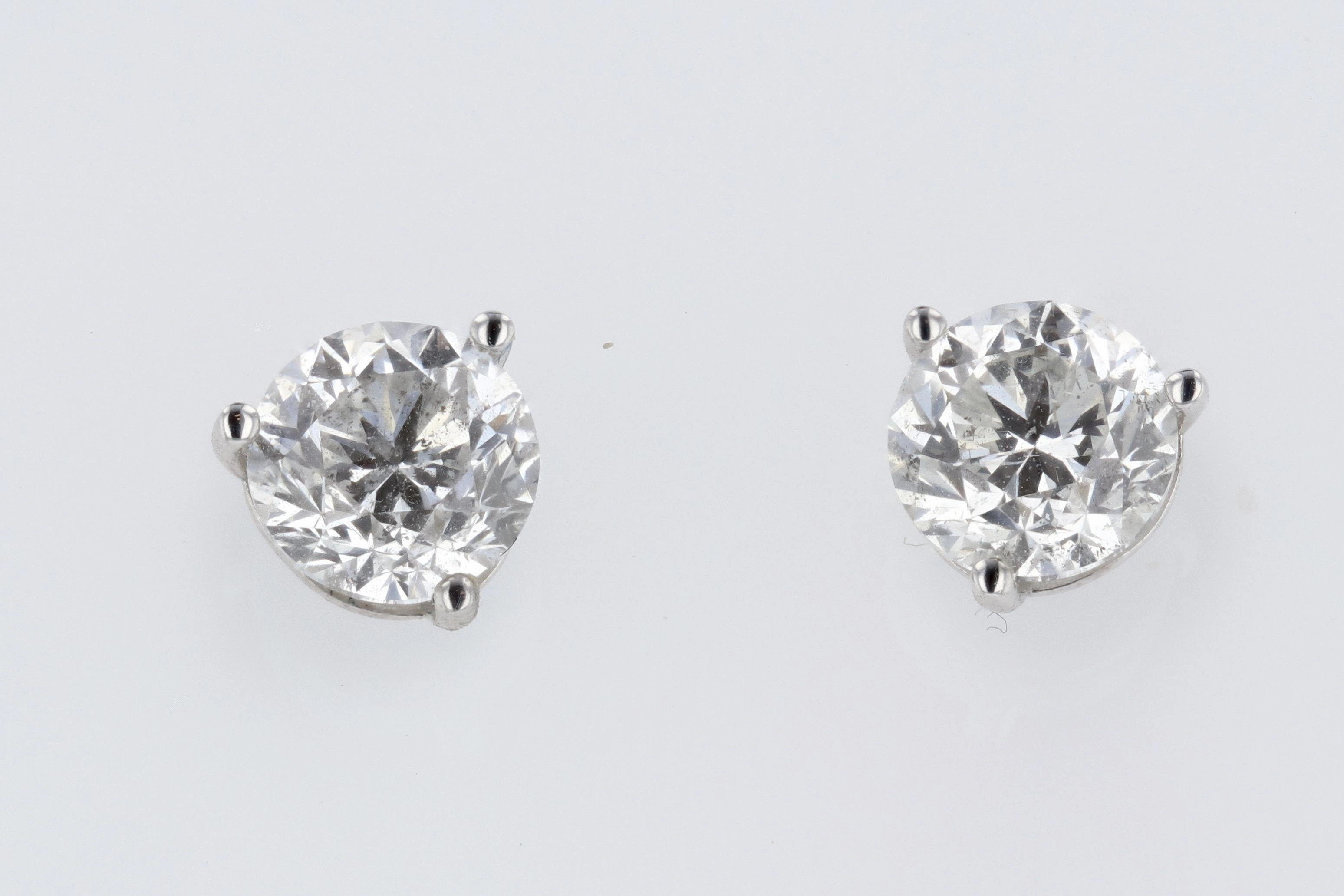 Classic Gift Round Diamond Stud Earrings 1.61 Cttw 14K White Gold