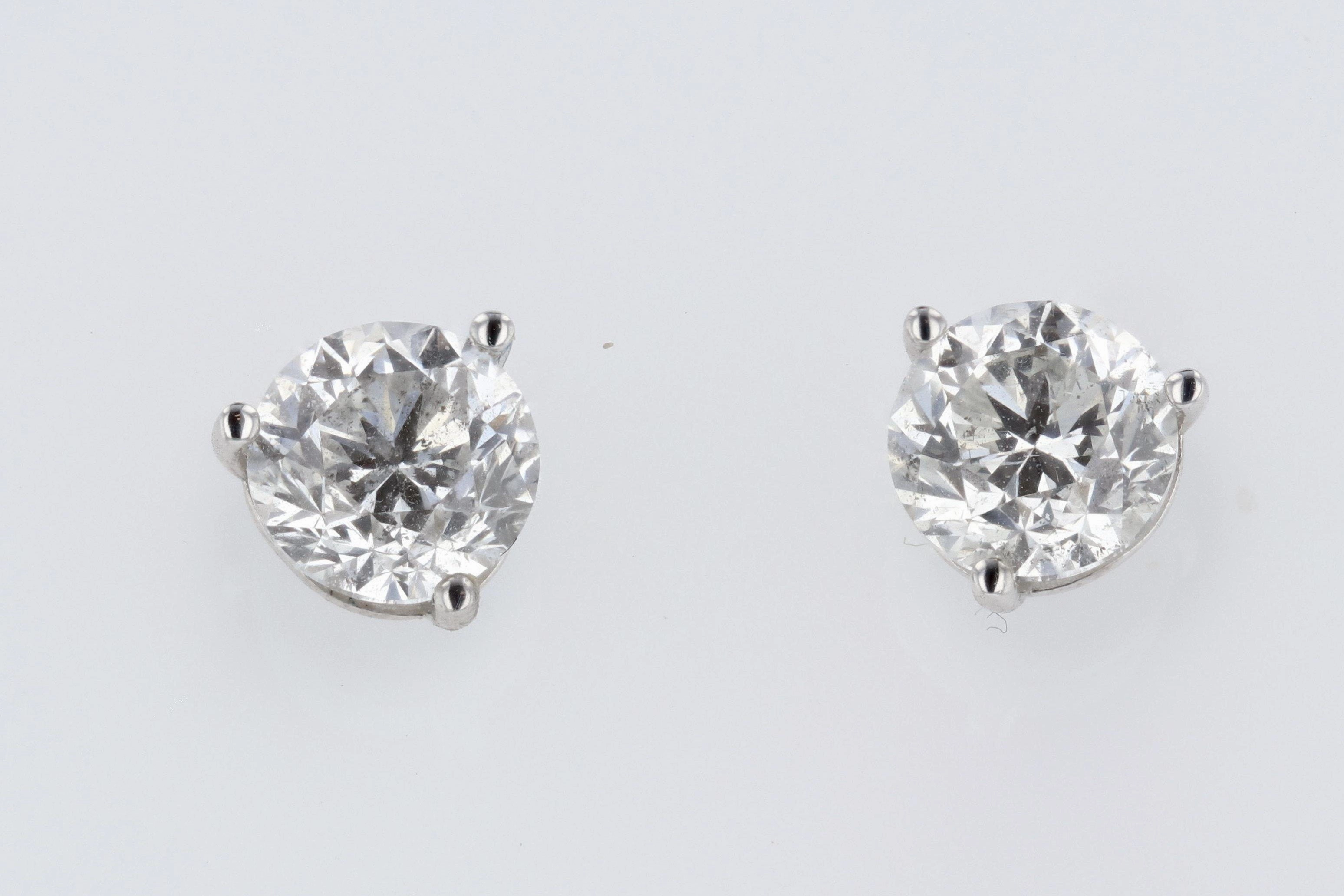 Round Diamond Stud Earrings 1.61 Cttw 14K White Gold Flat Lay Soft Features