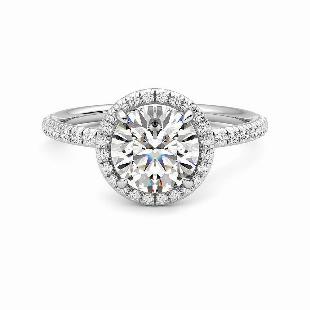 Polished Accessory Round Halo Moissanite Engagement Ring with Hidden Anniversary Stone Accent