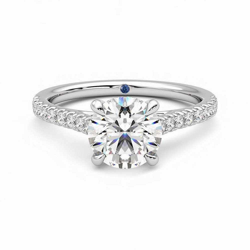 Luxury Flow Round Moissanite Engagement Ring with Hidden Anniversary Stone and Pav?? Accents