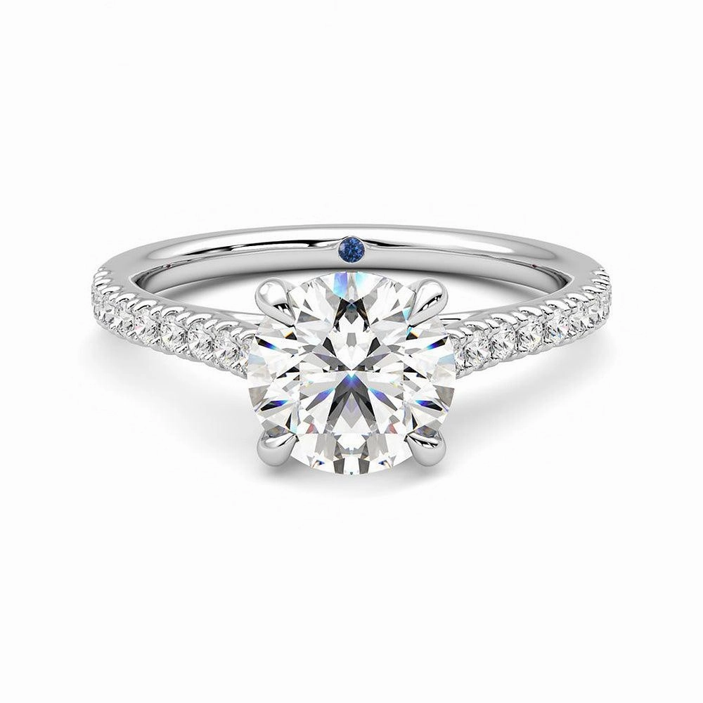 Round Moissanite Engagement Ring with Hidden Anniversary Stone and Pav?? Accents Gorgeous Finish