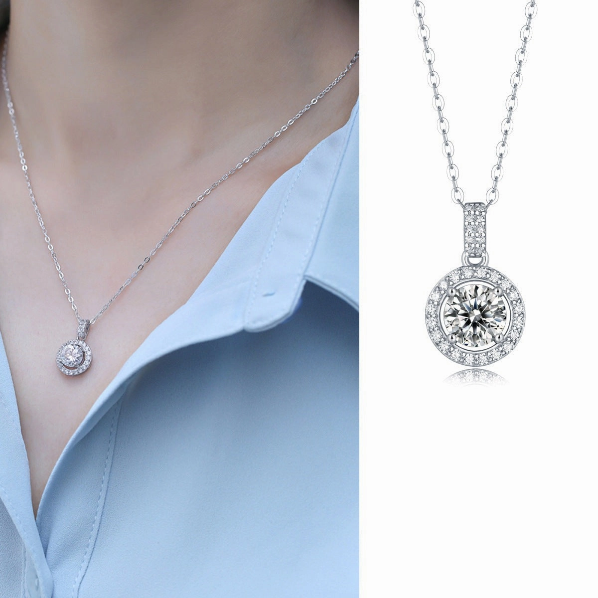 Refined Craft Round Pendant Necklace | S925 | Moissanite