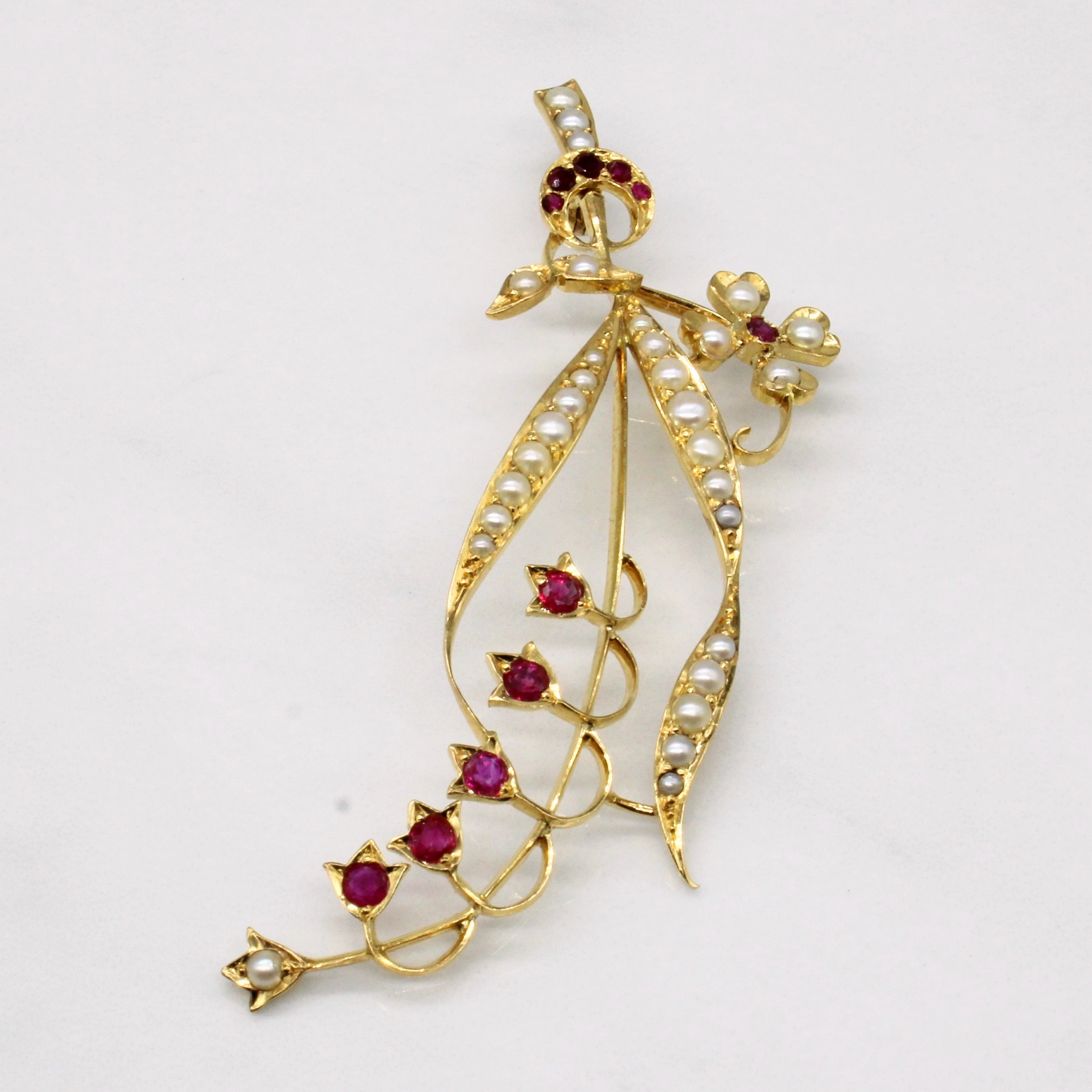 Special Gift Shiny Pieces Ruby & Pearl Ornate Brooch & Pendant | 0.40ctw |