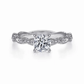 Exquisite Stones Fashionable Edge Sadie - Vintage Inspired 14K White Gold Round Diamond Engagement Ring