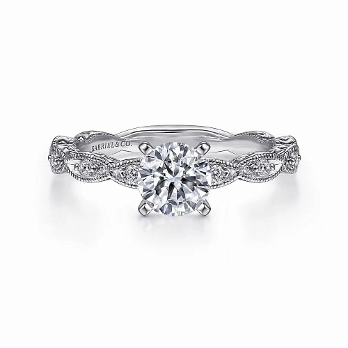 Exquisite Stones Fashionable Edge Sadie - Vintage Inspired 14K White Gold Round Diamond Engagement Ring