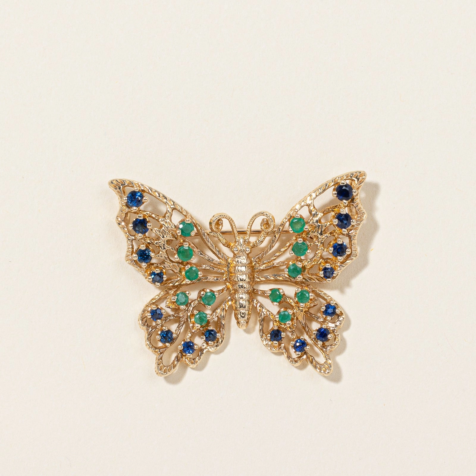 Sapphire & Emerald Butterfly Brooch | 0.56ctw, 0.25ctw | Heirloom Feel Shiny Gifts