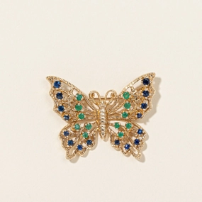 Sapphire & Emerald Butterfly Brooch | 0.56ctw, 0.25ctw | Heirloom Feel Shiny Gifts