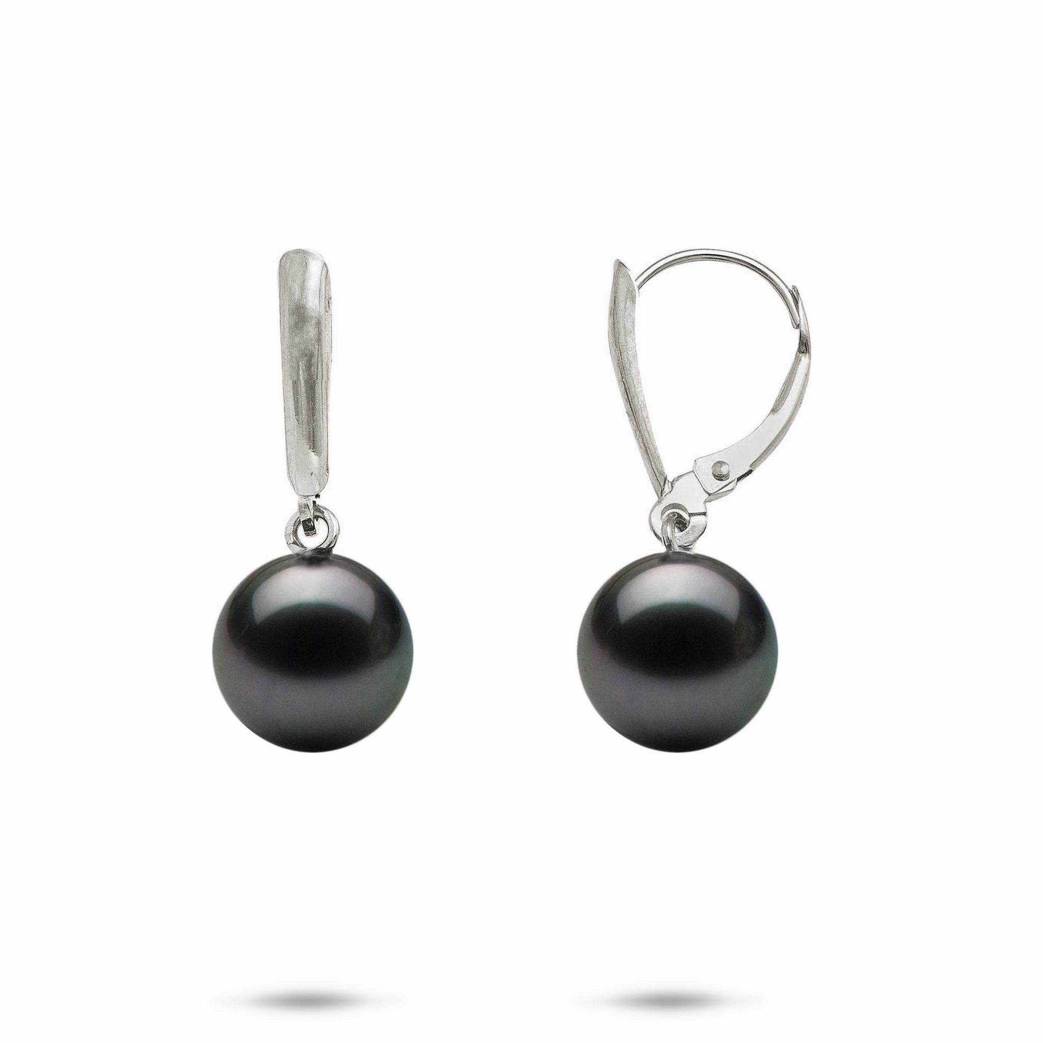 Artful Feature Stylish Highlight Tahitian Black Pearl Earrings in White Gold - 9-10mm
