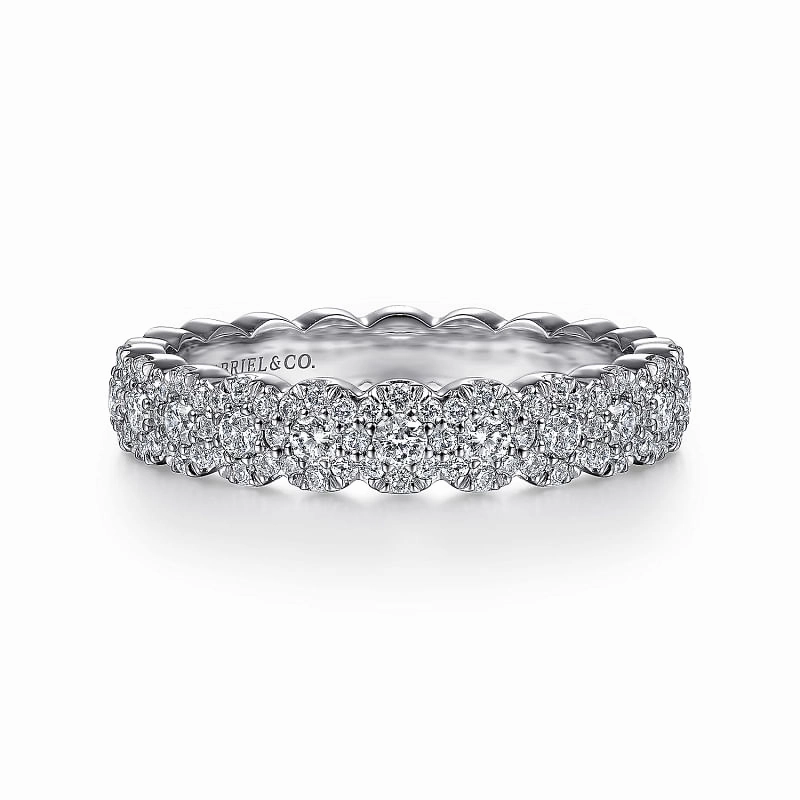 Evening Accessory Formal Outfit 14K White Gold Round Diamond Halo Anniversary Band - 0.55ct